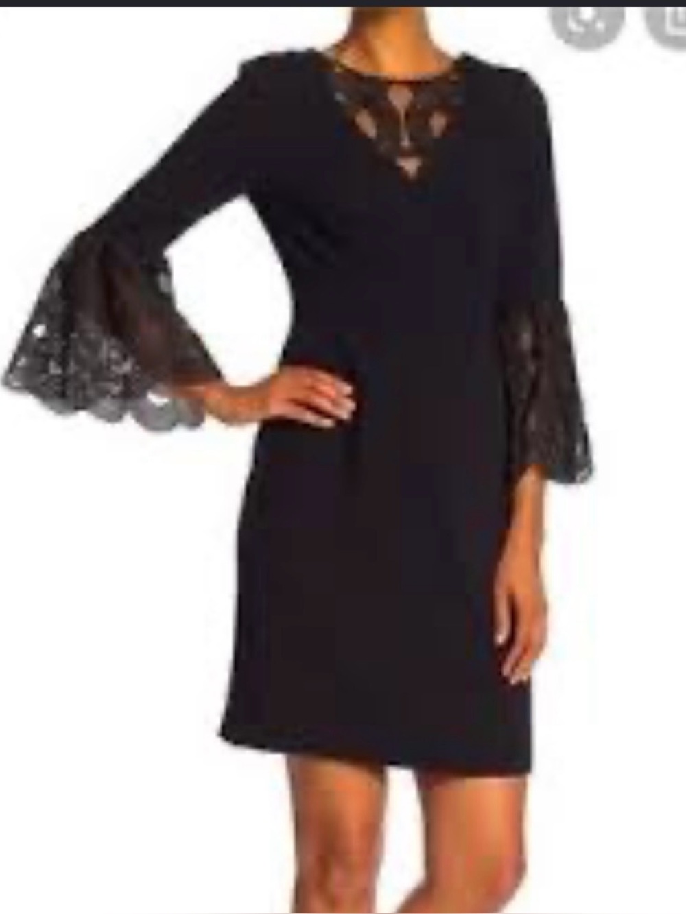 Trina Turk Luciana Silk-Trimmed Shift Dress Lace Bell Sleeve Lace Detail SZ 4